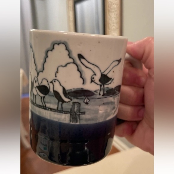 Vintage Ceramic Coffee Mug Embossed Seagulls Nautical Beach Themed Cup Set Of 2 - Picture 11 of 11